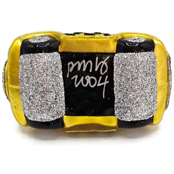 Patricia Breen Miniature Taxi Yellow Snowflakes Signed Christmas Tee Ornament - Picture 11 of 11